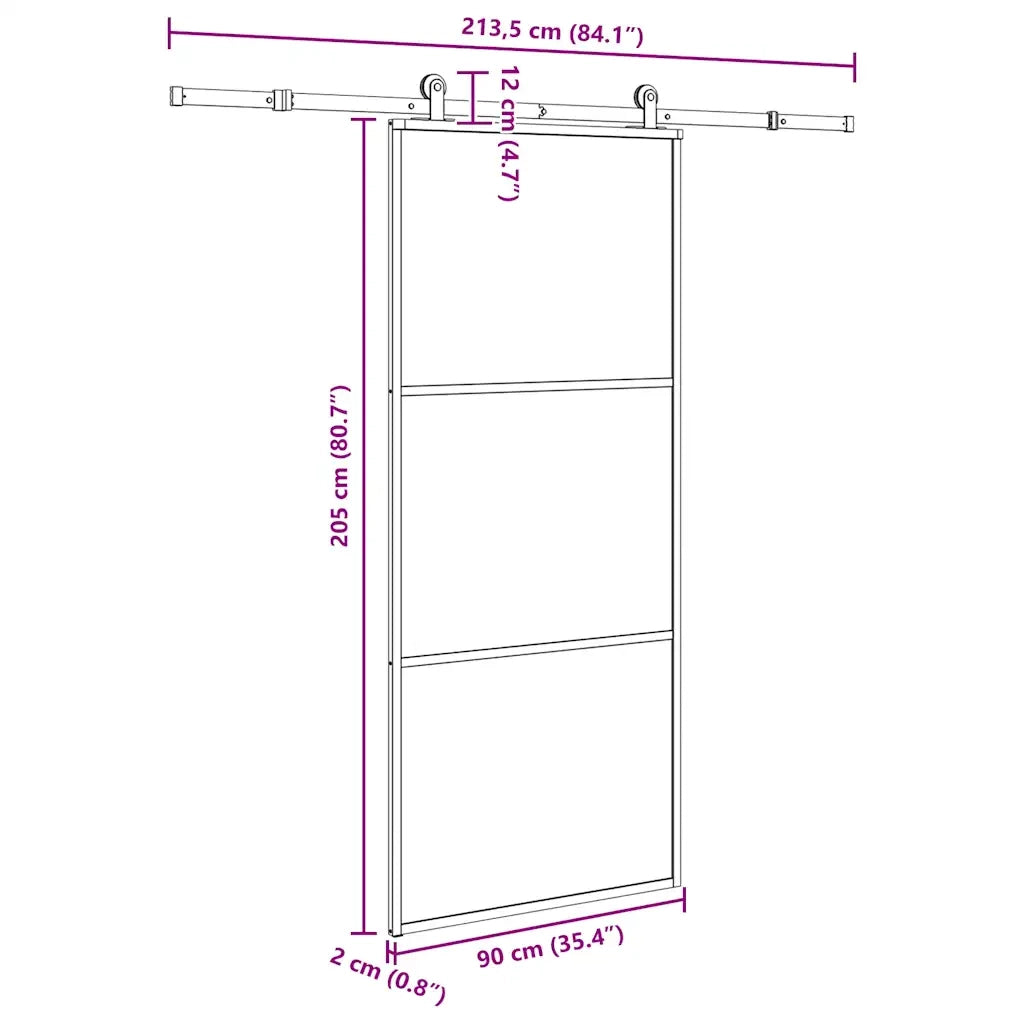 Porta Scorrevole con Ferramenta 90x205cm Vetro ESG Alluminio