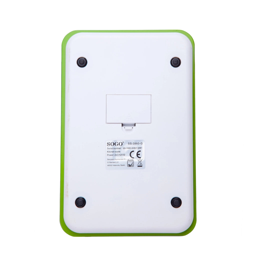 SOGO Bilancia da Cucina Elettronica 5kg Verde, Display LED, Funzione Tare, Design Compatto e Moderno