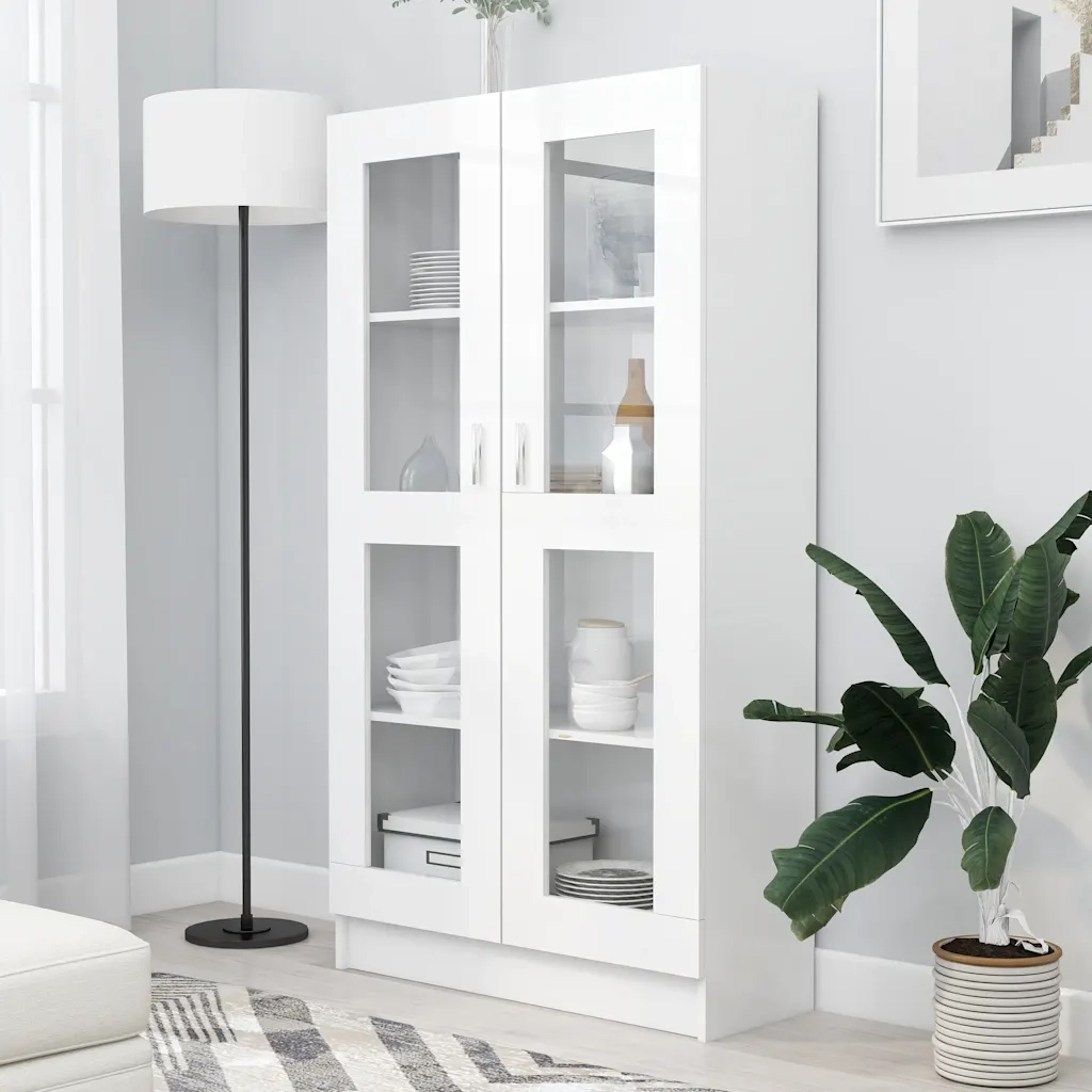 Armadietto con Vetrina Bianco 82,5x30,5x150cm Legno Multistrato 802759