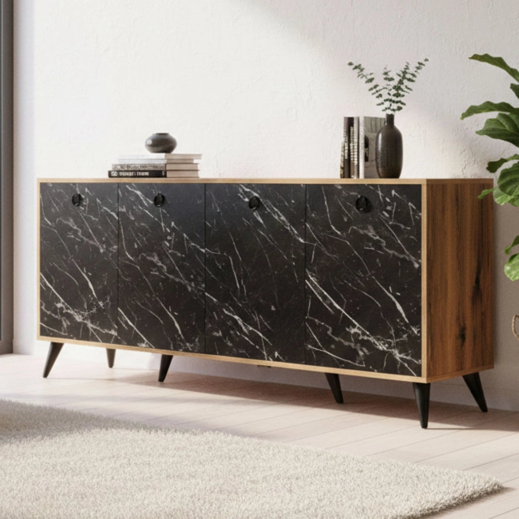 Madia Ernie, Credenza 2 Ripiani, 180x45x80h cm Marrone Noce