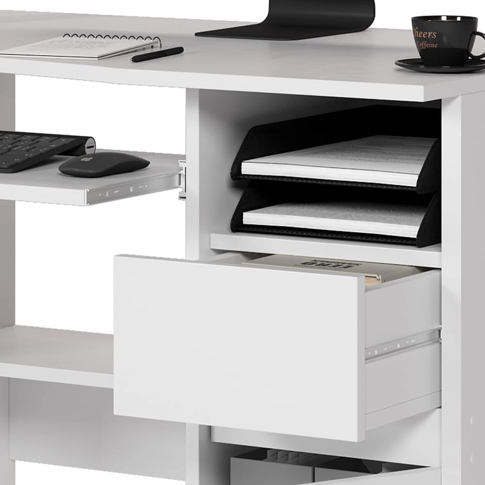 Scrivania Polo, Bianco, 91 x 59 cm, con ruote e piano di lavoro estraibile