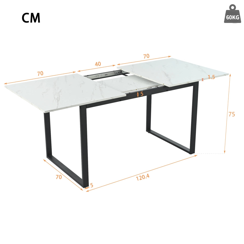 Tavolo da pranzo allungabile con 8 sedie, piano in MDF bianco, gambe in metallo, per cucina e sala da pranzo