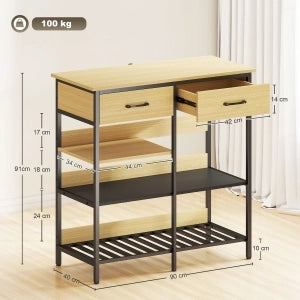 CREDENZA 90x40x91 cm Effetto legno naturale con 2 cassetti e 3 ripiani