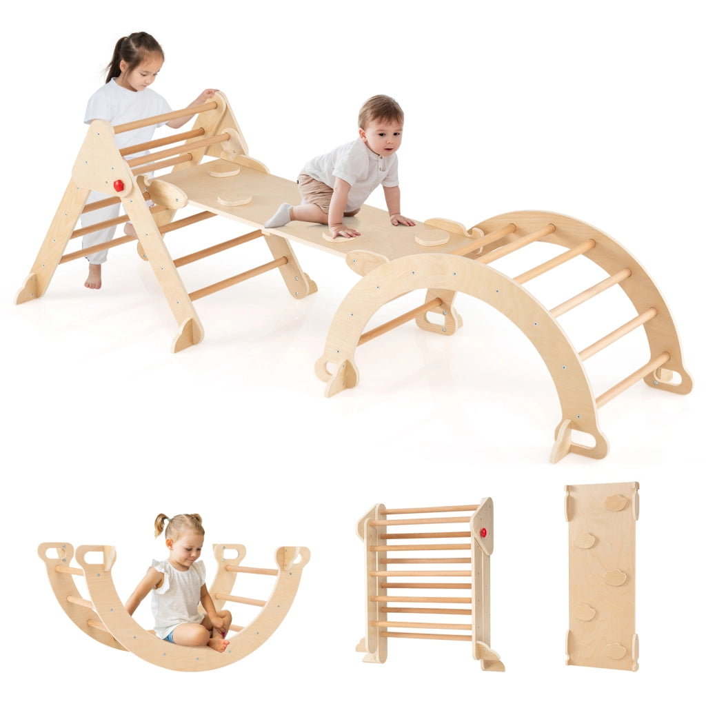 Set triangolo 7 in 1 per bambini, Palestra da interno per bambini da 3+ anni Naturale