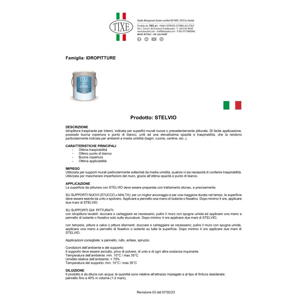 Tixe stelvio 14lt idro pittura traspirante bianca opaca per interni