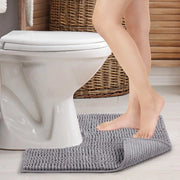 Matto di toilette con foro Antislip per piede di toilette Matto di bagno lavabile Matto di bagno a microfibra Assorbente - a forma di U 51 x 51 cm (Grigio)