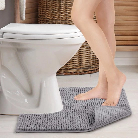Matto di toilette con foro Antislip per piede di toilette Matto di bagno lavabile Matto di bagno a microfibra Assorbente - a forma di U 51 x 51 cm (Grigio)