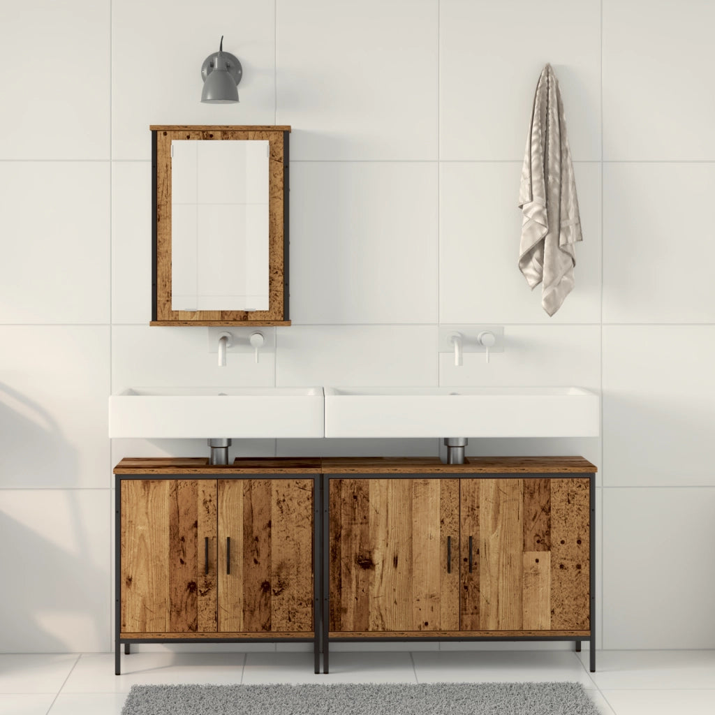 Set di mobili da bagno a 3 pezzi legno invecchiato