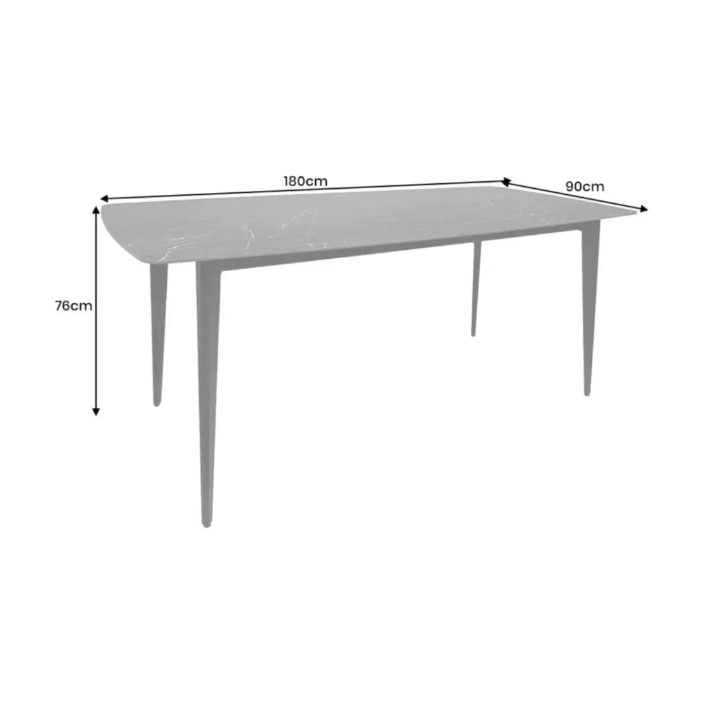 Tavolo HEXA – Rettangolare 180 cm – Piano in ceramica effetto marmo antracite – Gambe in metallo – Stile moderno