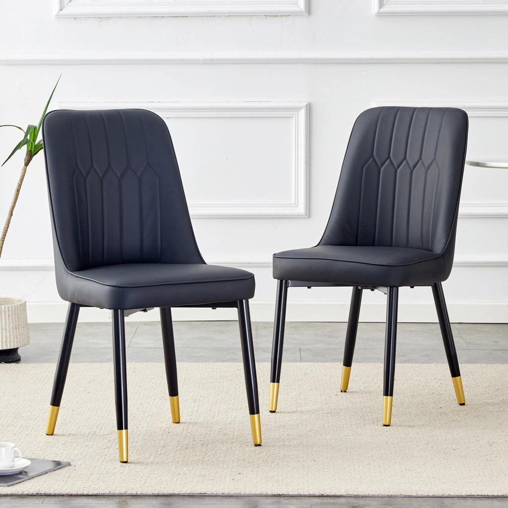 Sedia da Pranzo con Schienale Ergonomico e Gambe Antiscivolo, in Metallo e PU, Nero