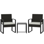 Set Bistrot in Rattan con 2 Sedie e Tavolino ¨C zephmum ¨C Cuscini Cremabianco