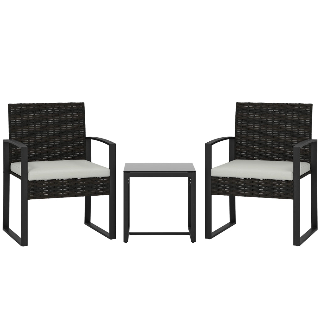 Set Bistrot in Rattan con 2 Sedie e Tavolino ¨C zephmum ¨C Cuscini Cremabianco