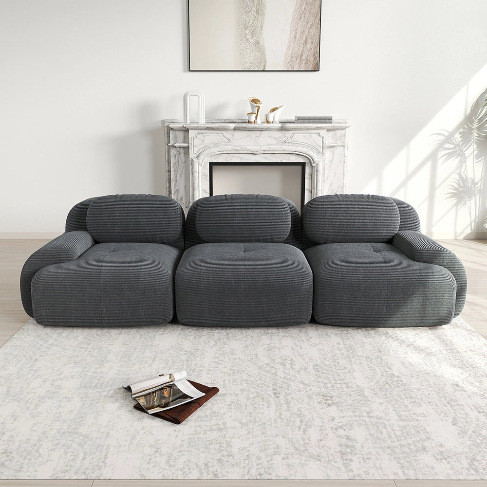 Divano 3 posti in velluto premium - Xylo - Modulabile, antiscivolo, senza montaggio, grigio