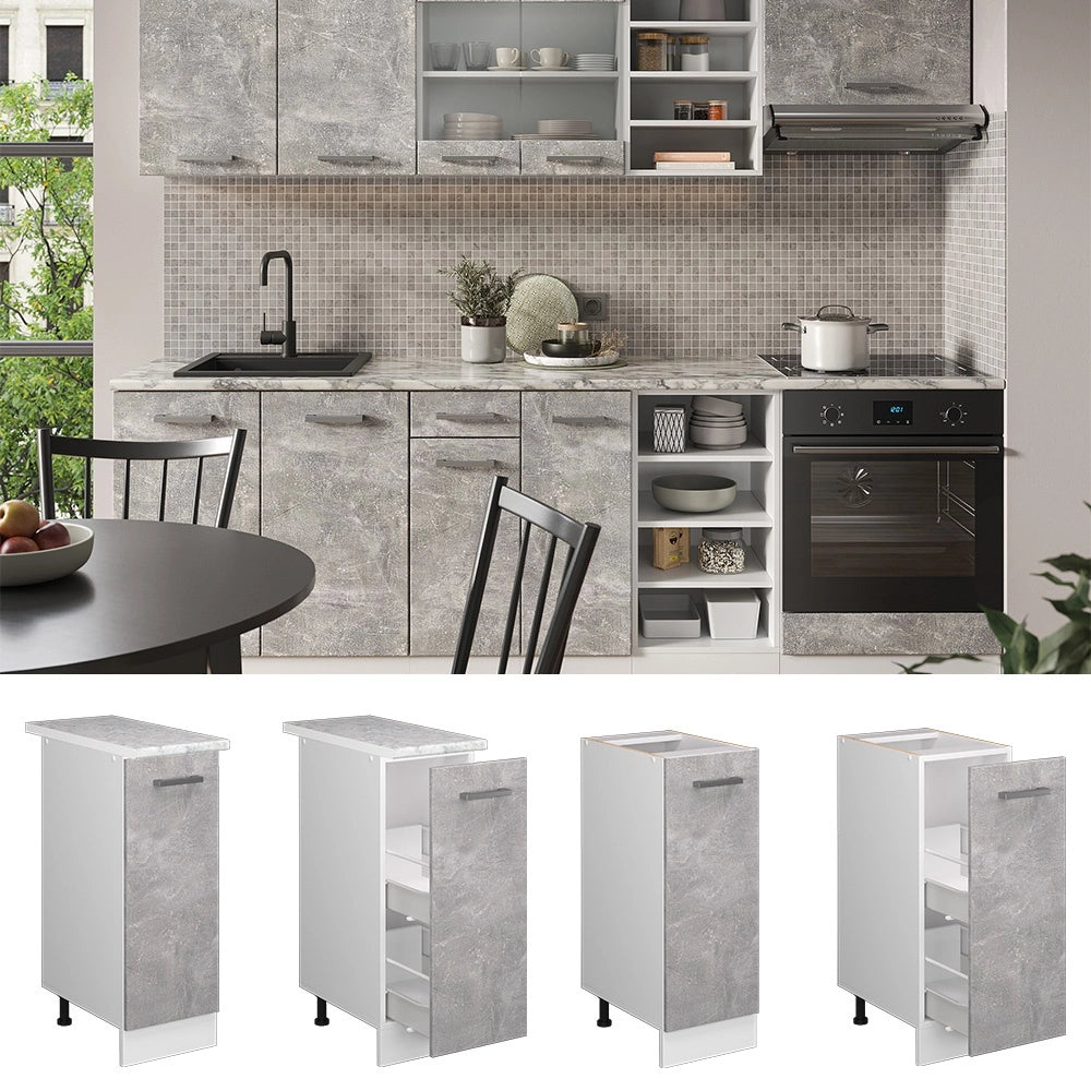 Armadio cucina dispensa alto R-Line Calcestruzzo/Bianco 30 cm senza piano di lavoro Vicco