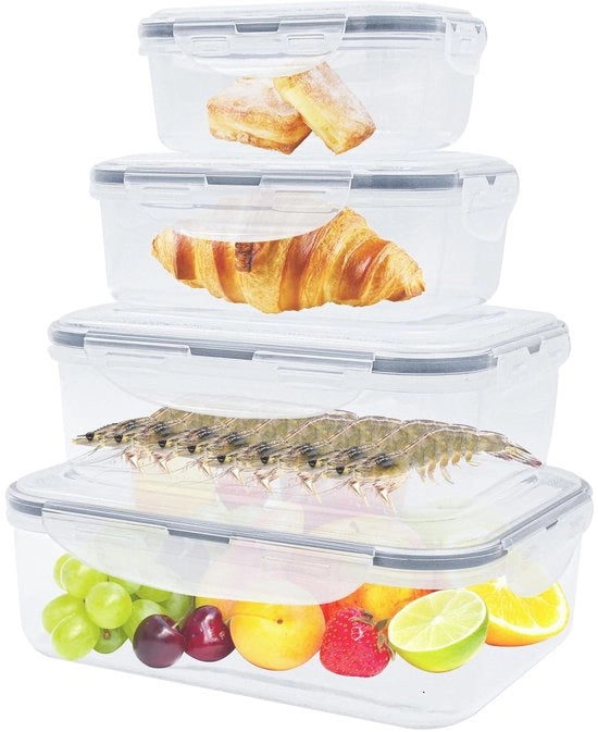 Set di 8 contenitori alimentari in plastica riutilizzabili con coperchi, contenitori a chiusura ermetica per preparazione pasti per cucina, contenitore per pranzo per freezer, in materiale BPA-free, resistente al microonde