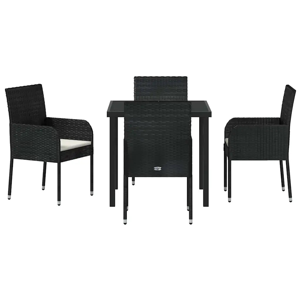 Set da Pranzo per Giardino con cuscino 5 pcs Nero polyrattan