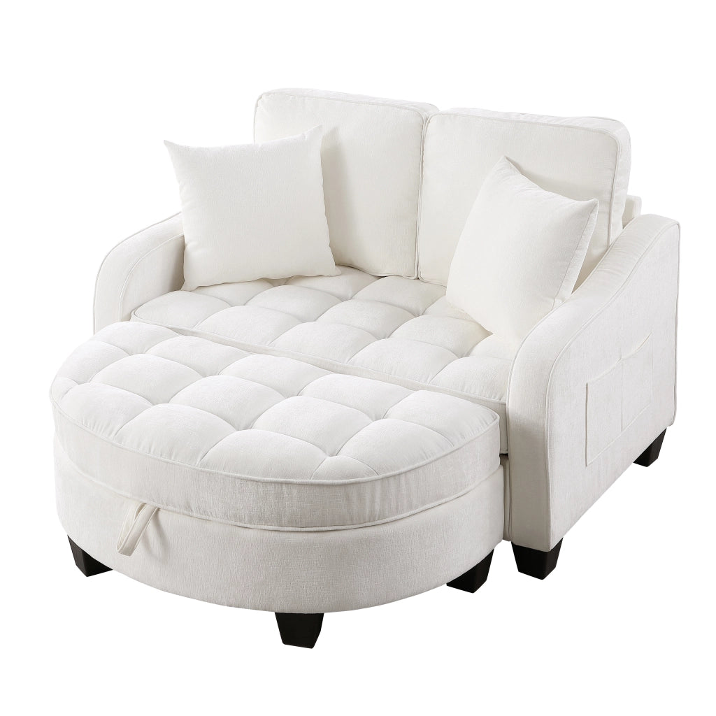Divano letto 2 in 1 con pouf contenitore; tessuto traspirante; legno di eucalipto; beige 132 Ã— 129 Ã— 93 cm