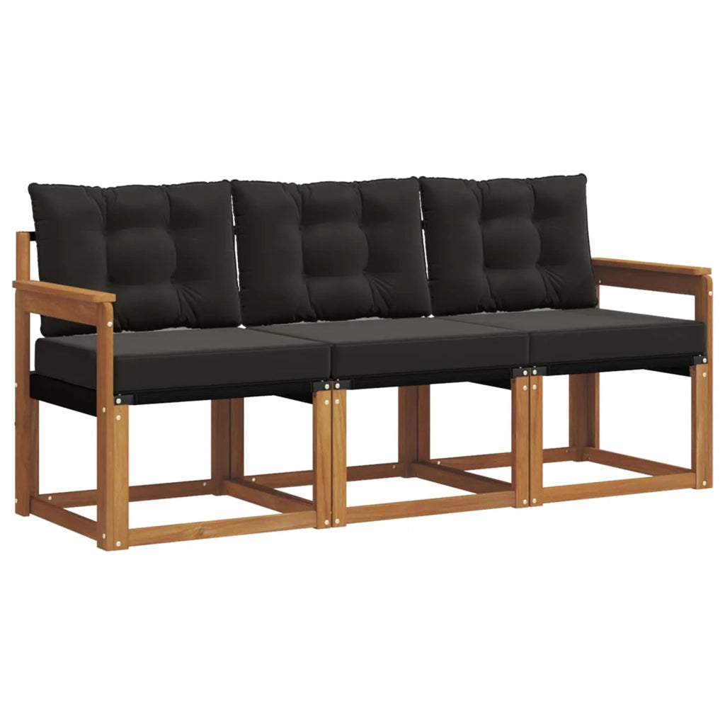 Set di divani da esterno con cuscino 3 pcs Naturale e Nero