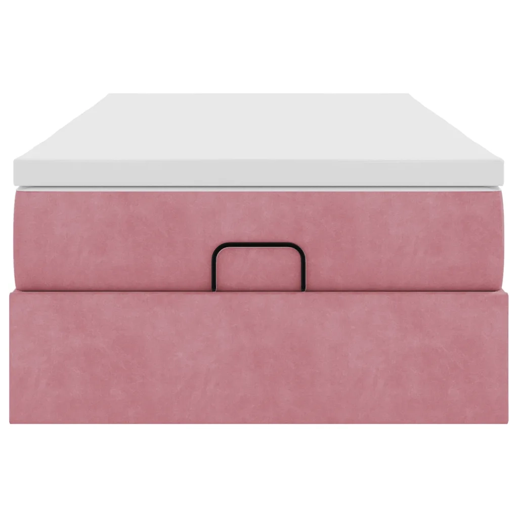 Struttura Letto Pouf con Materasso Rosa 90x200 cm in Velluto