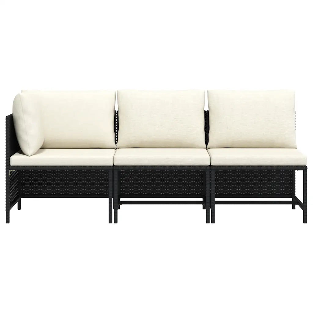 Set Divani da Giardino 3 pz con Cuscini in Polyrattan Nero cod mxl 70675