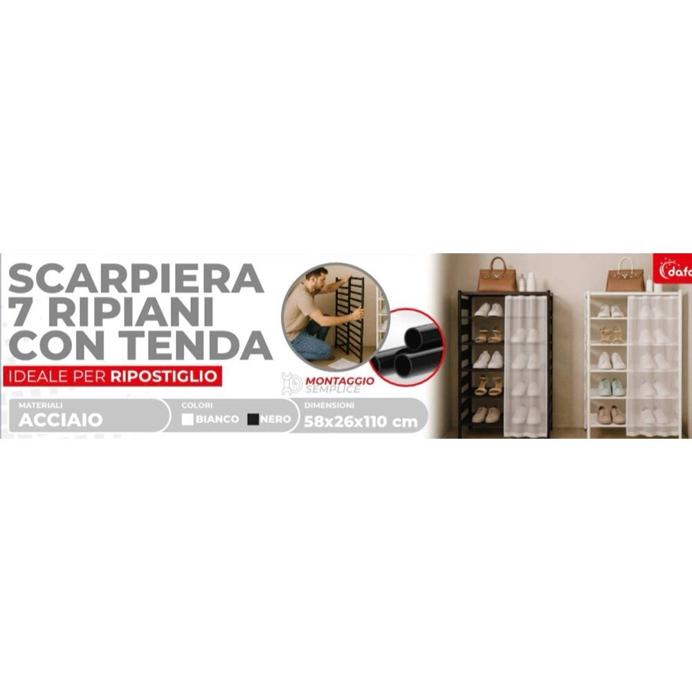 Trade Shop - Scarpiera Salvaspazio A 7 Ripiani Con Tenda Copripolvere Installazione Semplice Ripostigli -