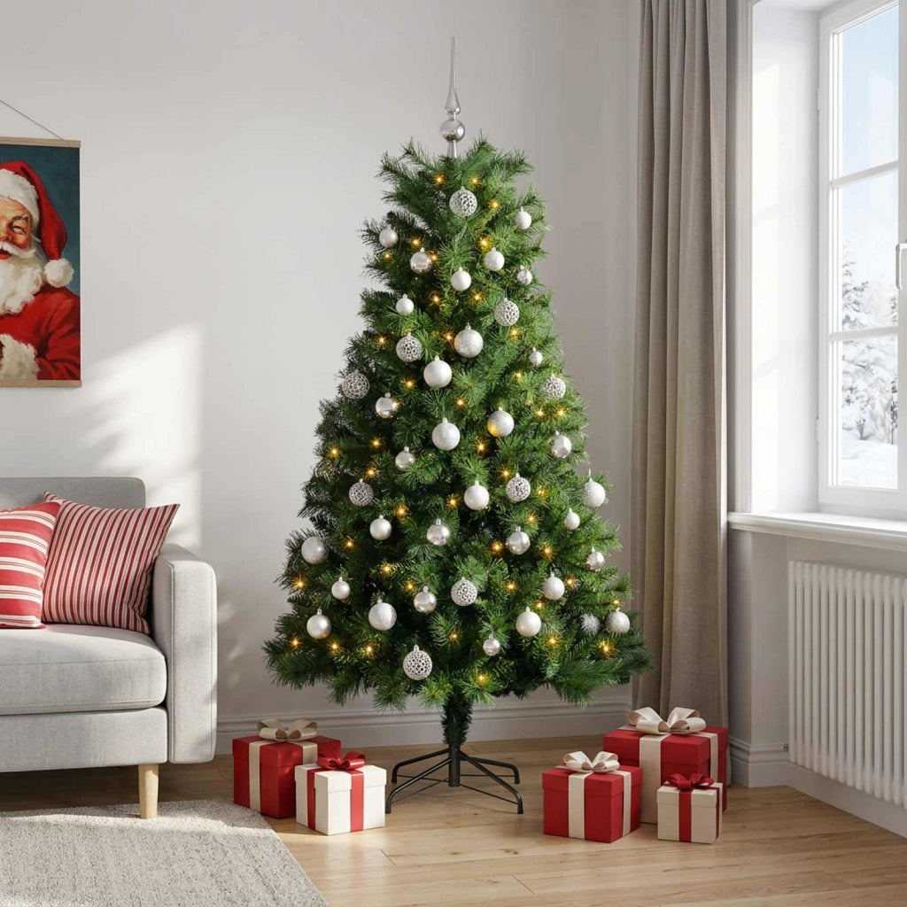 Albero di Natale artificiale con rami snodati e palline 240 cm 3467037