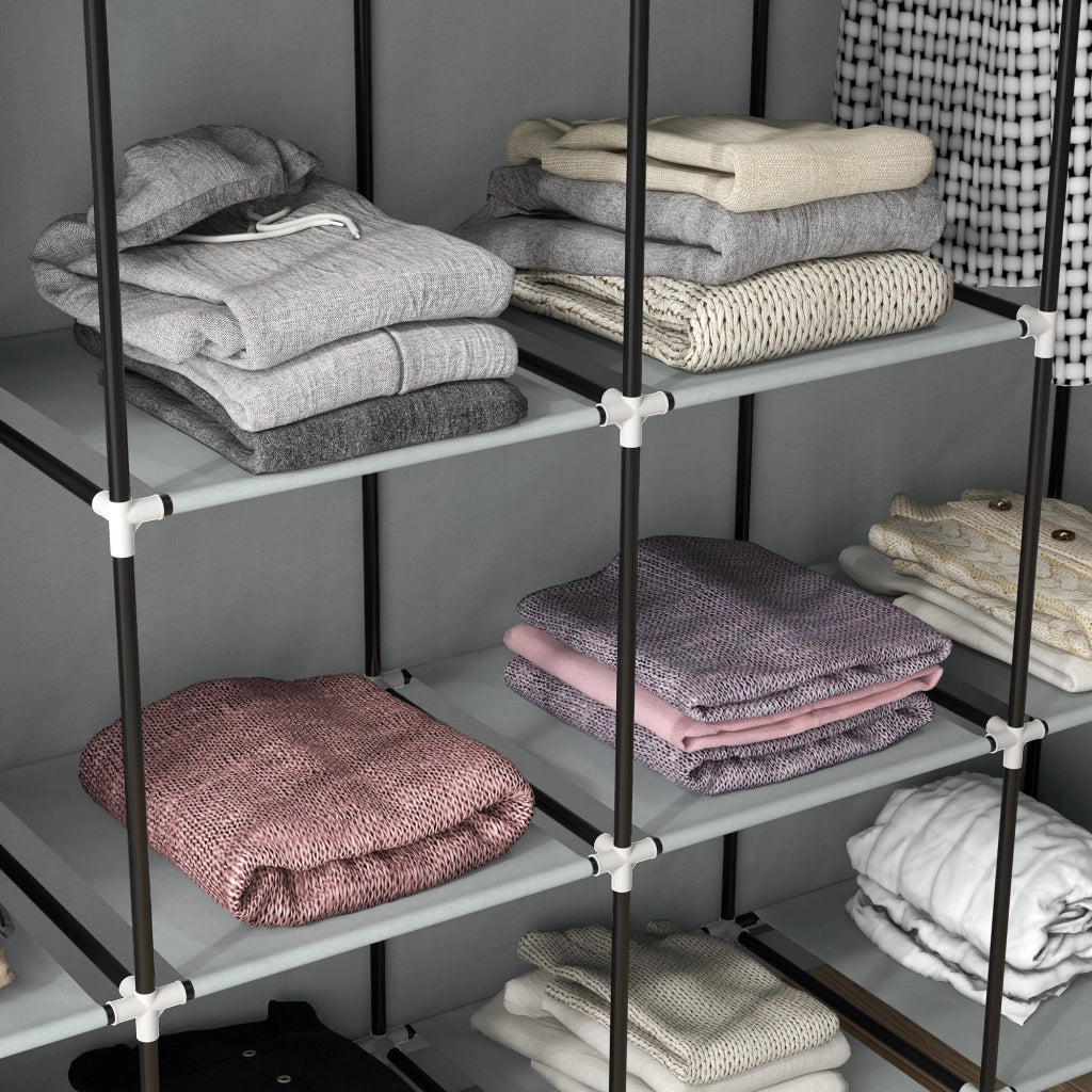 Armadio con 2 aste appendiabiti, 4 cassetti in tessuto e 10 vani, grigio scuro, per camera da letto, 166 × 42,5 × 169,5 cm