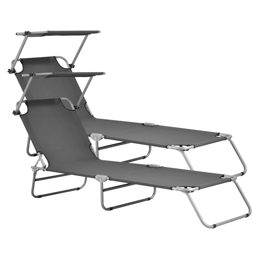 Set di 2 Lettini Prendisole Argozelo Pieghevoli con Tettuccio Parasole Regolabile - Grigio Scuro casa.pro