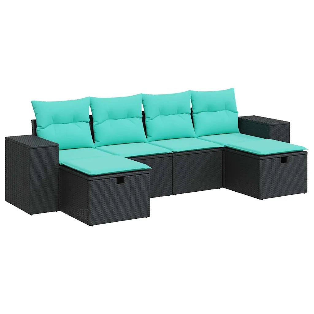 Set Divano da Giardino 6 pz con Cuscini Nero in Polyrattan