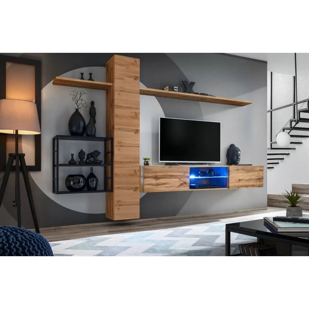 Set di mobili da soggiorno in stile industriale SWITCH M5. Colore rovere.