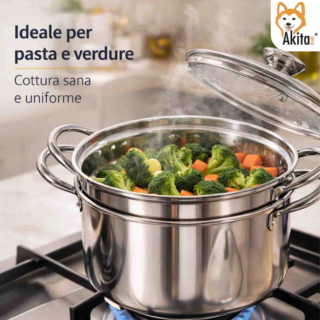 Akitaink Bollipasta Inox 22 cm Cestello Coperchio