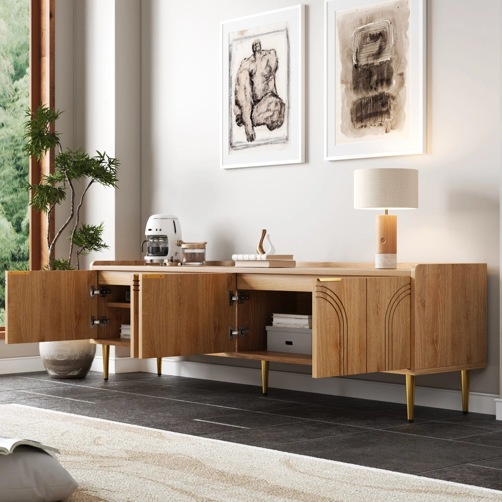 OKWISH Mobile TV con Ante, Passacavi, Stile Moderno per Soggiorno, in MDF, Naturale, 170 x 35 x 47.5 cm