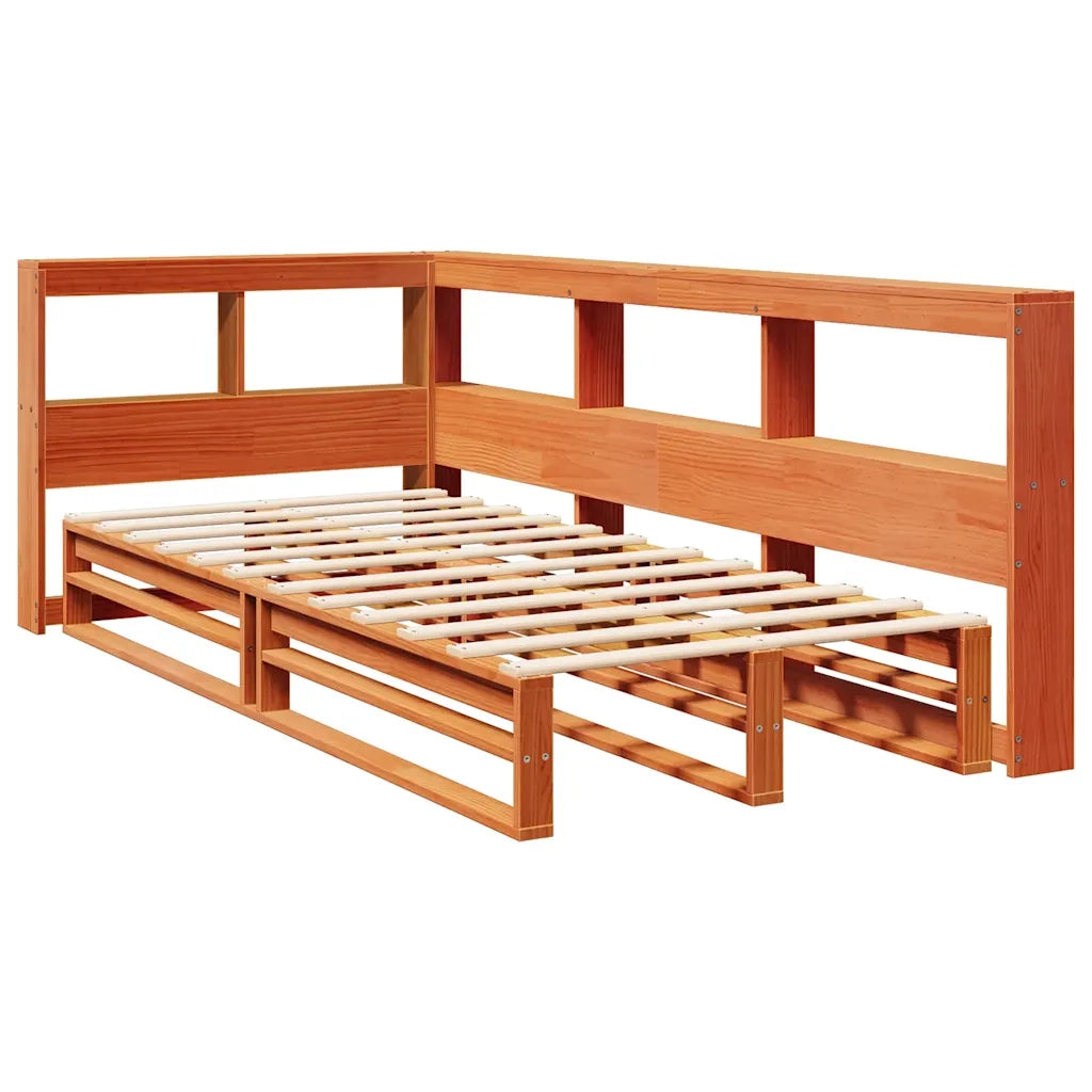 Letto Libreria senza Materasso-Struttura Letto con contenitore Marrone Cera 90x200 cm in Pino 928659