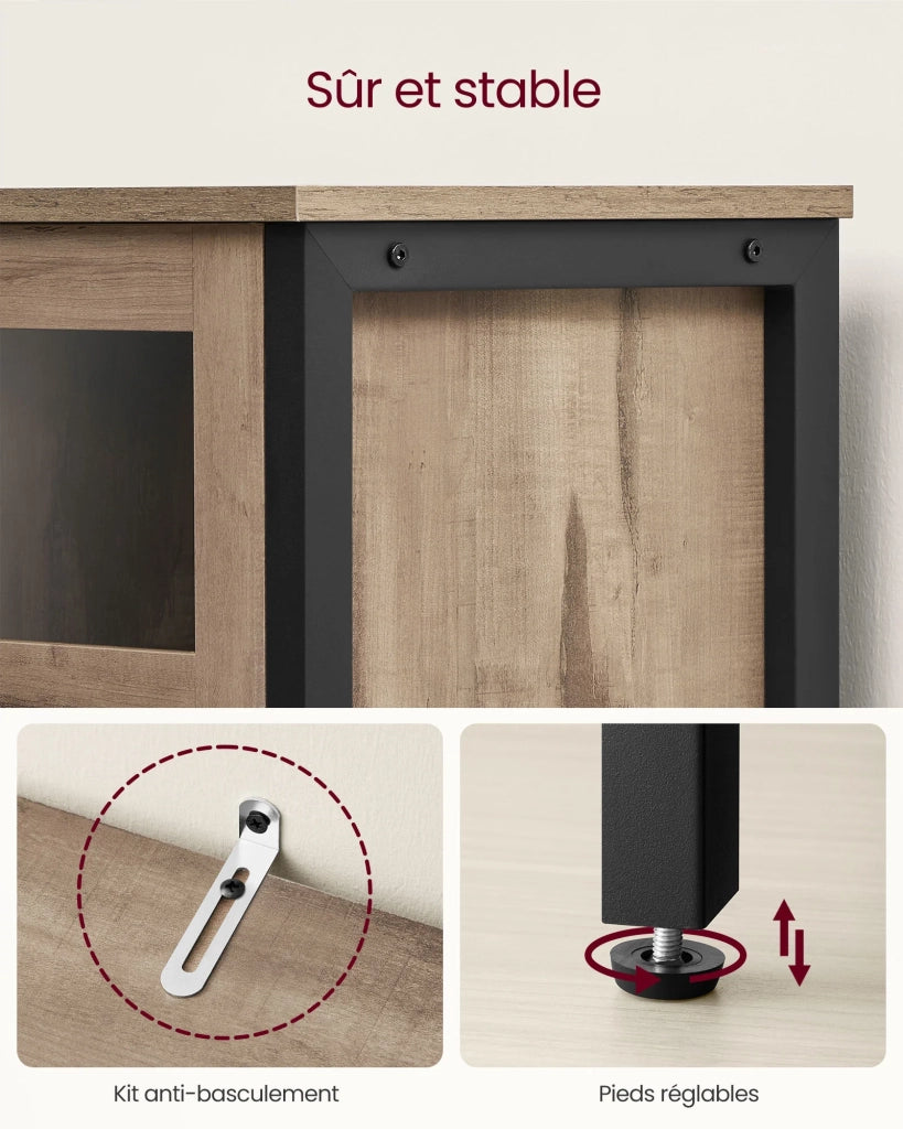 Mobile contenitore/credenza 35 x 100 x 75 cm con armadio a 3 ante per sala da pranzo soggiorno cucina ingresso struttura in acciaio stile industriale marrone 12_0006429