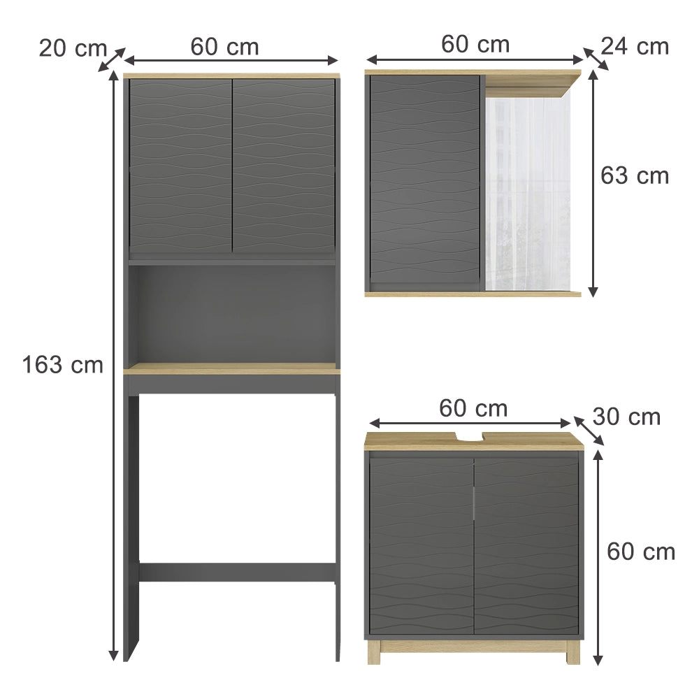 Vicco Set di mobili da bagno Antracite/quercia 3 parti