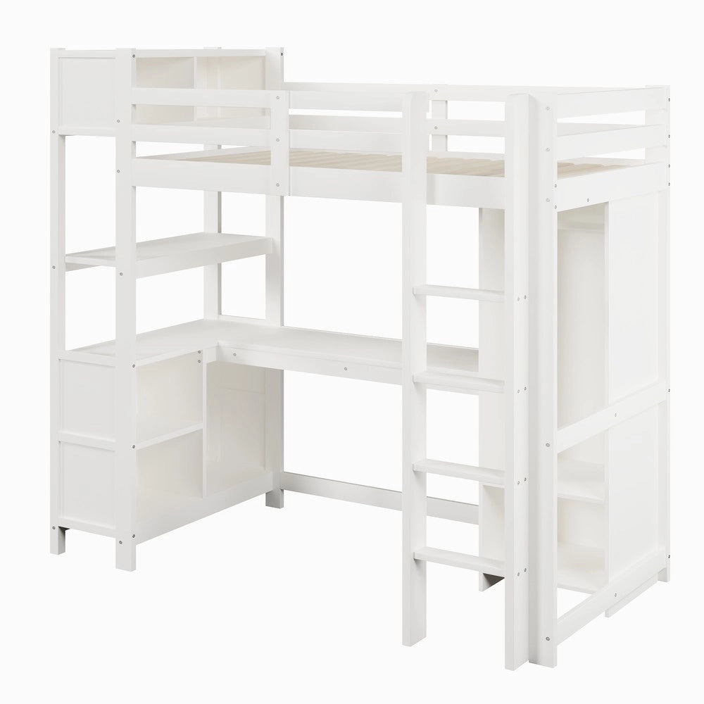 Letto a Soppalco con Scrivania e Armadio ¨C Xylo ¨C Bianco, 90x200 cm