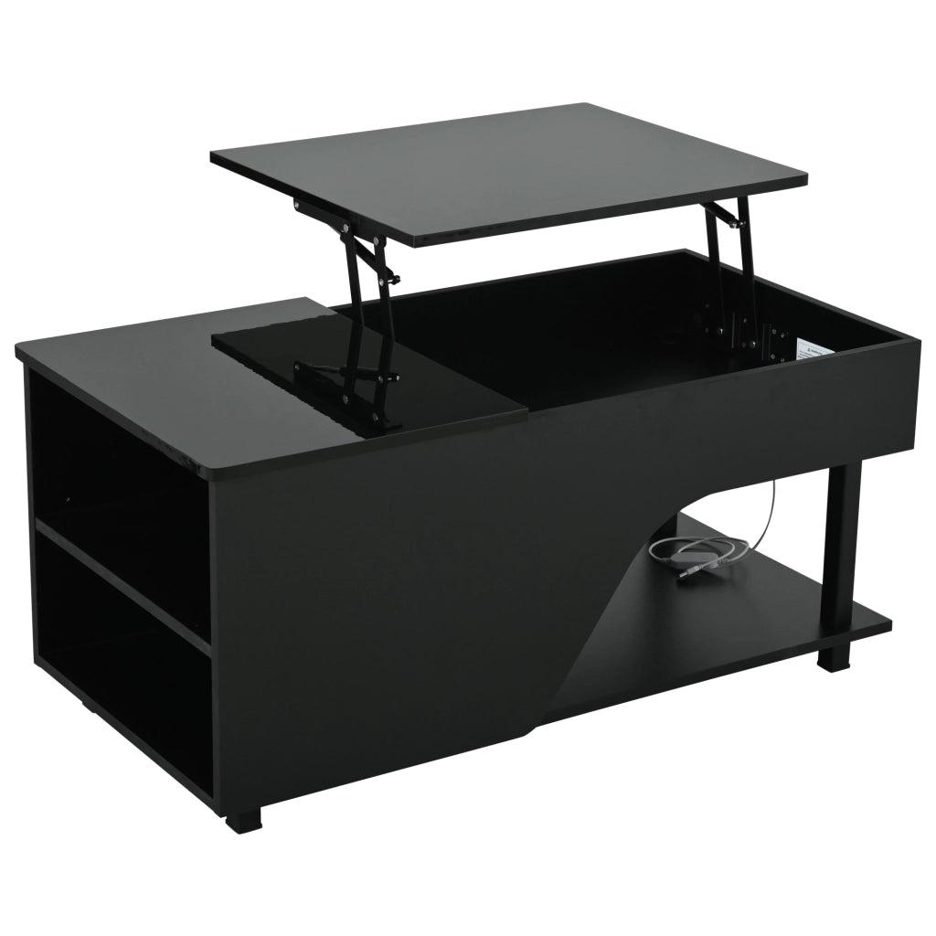 Tavolino lucido, illuminazione a LED, altezza regolabile, design traforato, 50 x 100 x 46 cm, nero