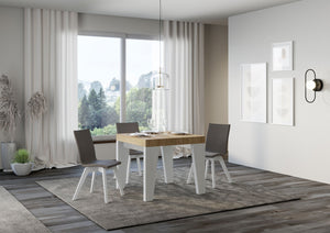 Tavolo Allungabile 90/246x90x77 cm Naxy Mix piano Quercia Natura gambe Bianco Frassino