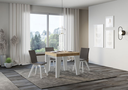 Tavolo Allungabile 90/246x90x77 cm Naxy Mix piano Quercia Natura gambe Bianco Frassino