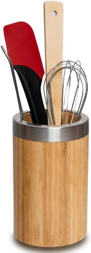 Supporto Rotondo per Utensili da Cucina con Lame in Acciaio Inossidabile - Bambù, Organizzatore Pratico per Utensili e Cucina per Casa e Ristoranti