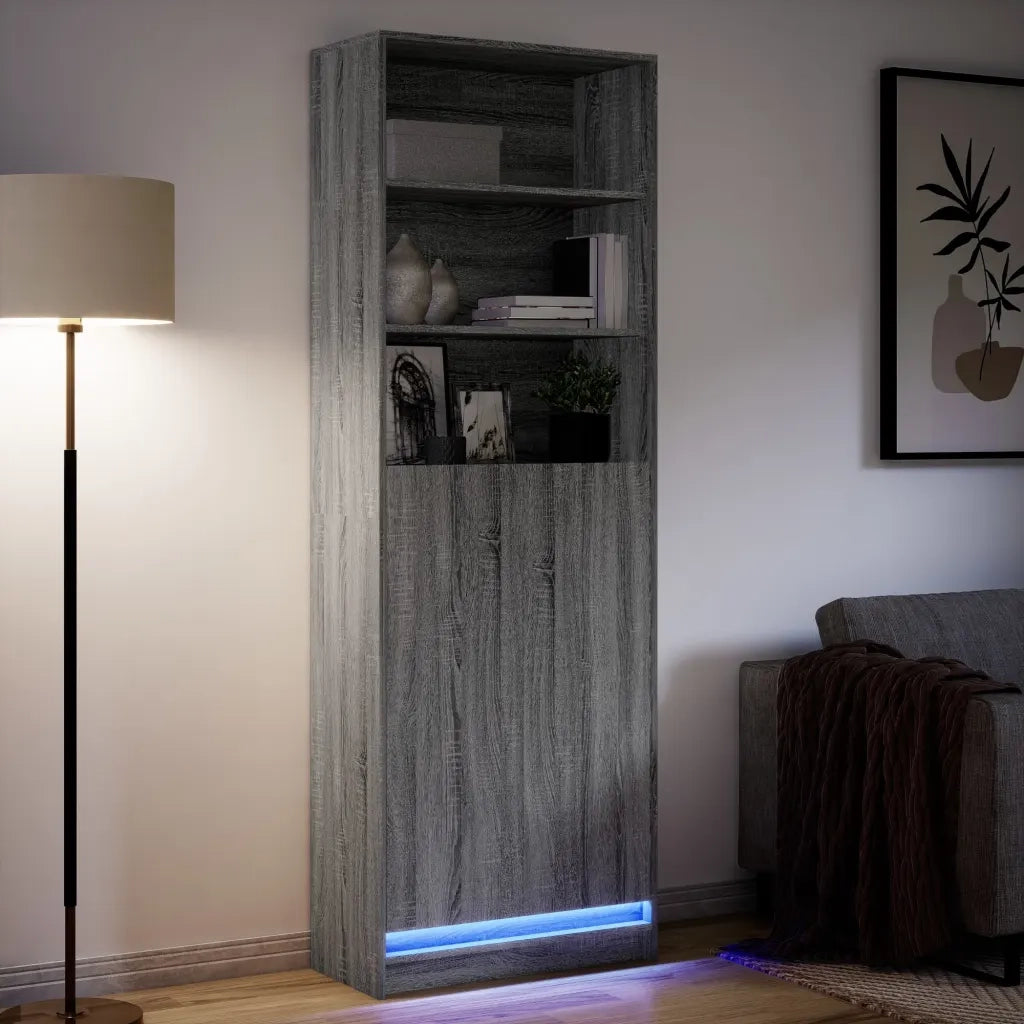 Credenza con LED-Buffet-Armadio da cucina Grigio Sonoma 69x32,5x200 cm in Truciolato