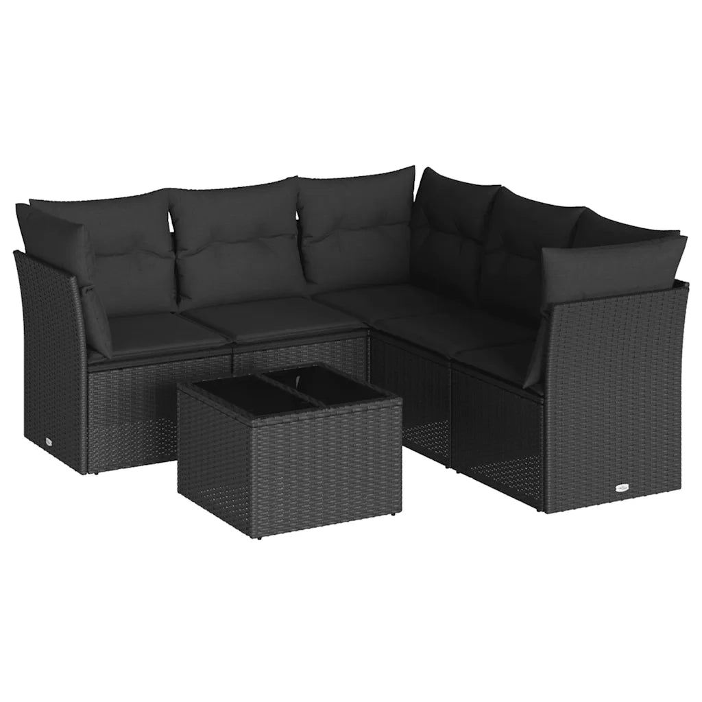Set Divano da Giardino 6 pz con Cuscini Nero in Polyrattan 3217625