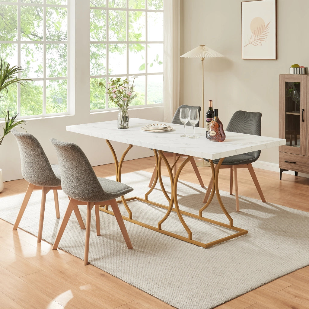 Tavolo da Pranzo Foga 180x80x75 cm Effetto Marmo Bianco / Oro [en.casa]