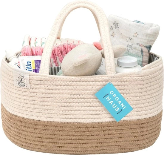 Organizzatore per bambini, contenitore per la culla e la stanza dei bambini, regalo per neonati e bambini, contenitore con scomparti e maniglie, giallo/bianco