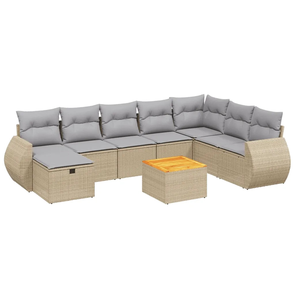 Set Divano da Giardino 9 pz con Cuscini Beige Misto Polyrattancod mxl 113895