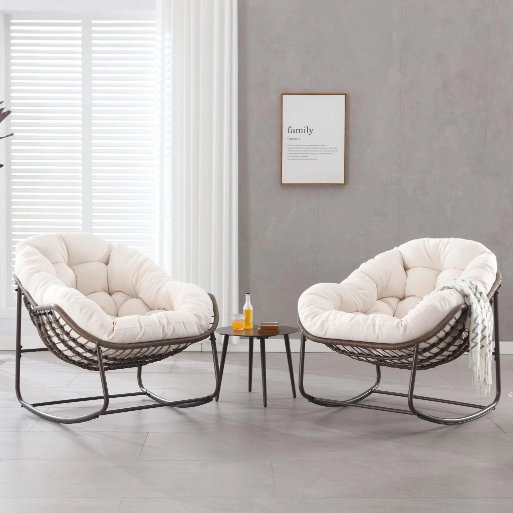 Poltrona a dondolo da esterno a uovo con cuscino spesso; acciaio bianca 78 × 106 × 90 cm