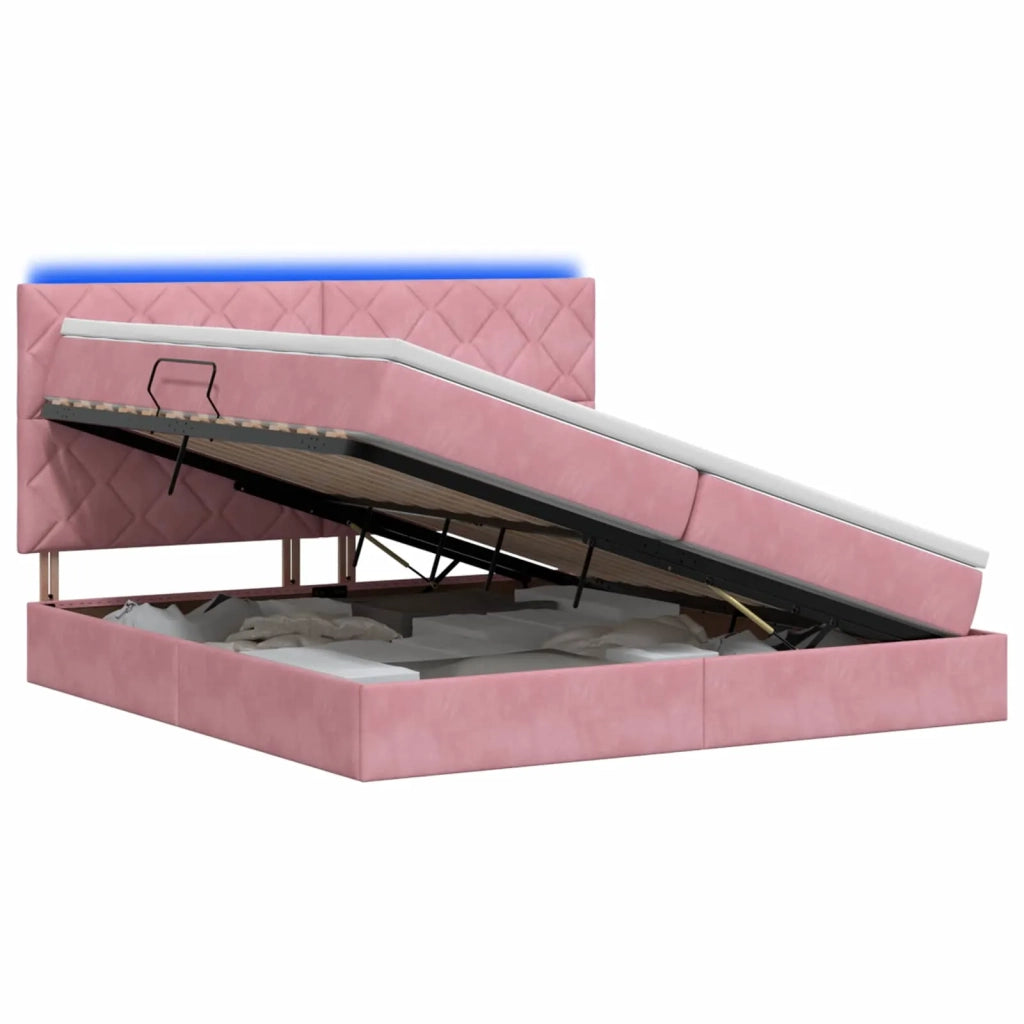 Letto con contenitore LED e materasso Rosa 200 x 200 cm Velluto 3460217