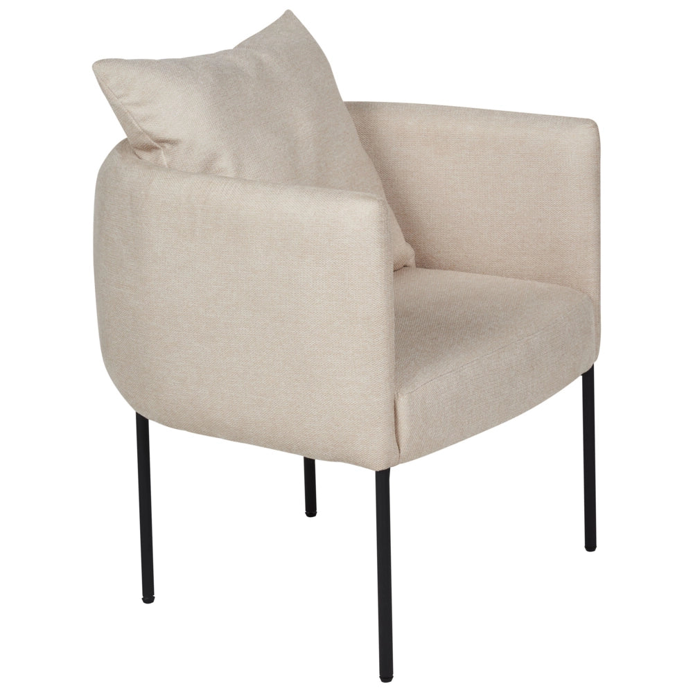 Poltrona in lino sintetico beige chiaro con cuscino gambe in ferro nero stile retrò elegante