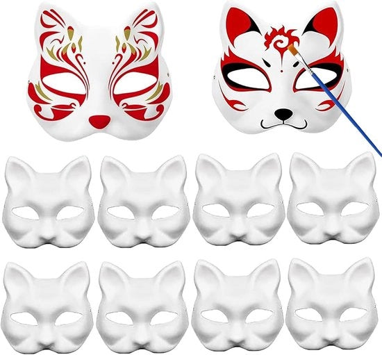 Maschere per Gatti - Festa - Maschere in Cartone - Cosplay Giochi - Da Dipingere - 10 Pezzi - Bianco