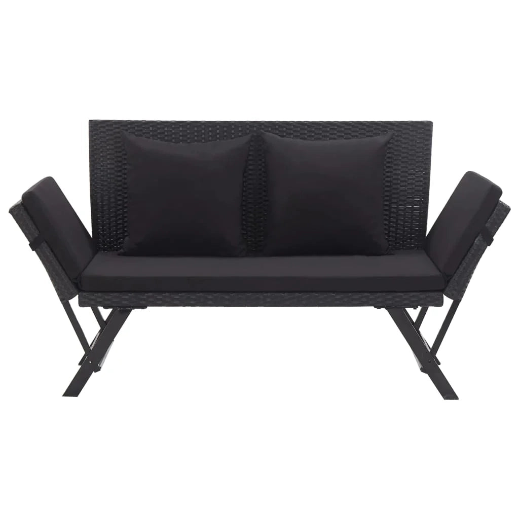 Panca da giardino mobili da esterno per patio mobili da terrazza con cuscini 110 x 60 x 32 cm resina intrecciata nera 02_0011595